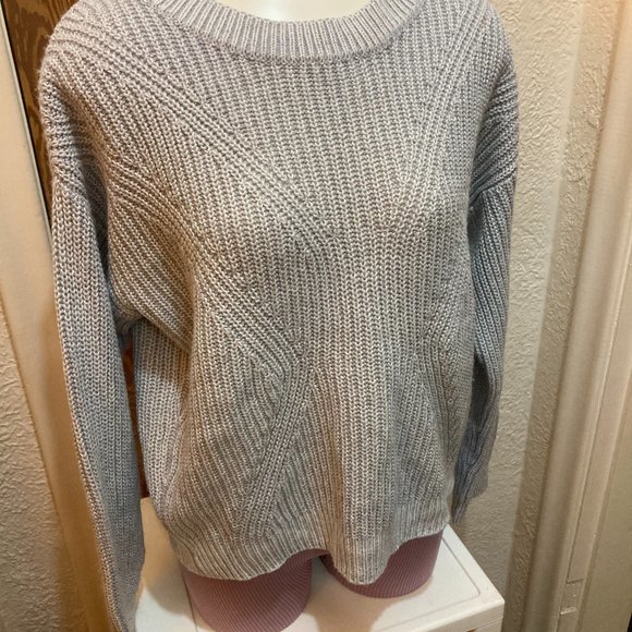 Cocovive Grey Knit Pointelle Boxy Crewneck Sweater - Picture 2 of 9